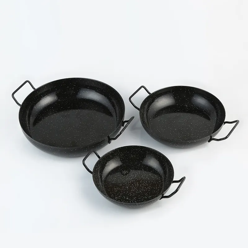Color Negro esmalte material sartén antiadherente 20cm/24cm/30cm esmalte paella con doble las orejas