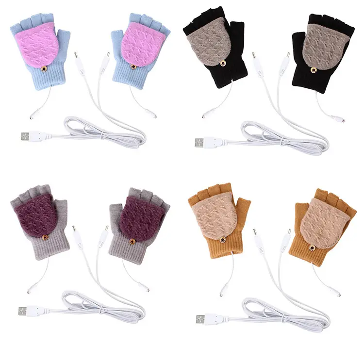 Gants tricotés en laine DDA1559, pour femmes, avec chauffage électrique, chauffant par USB, pour bureau, hiver