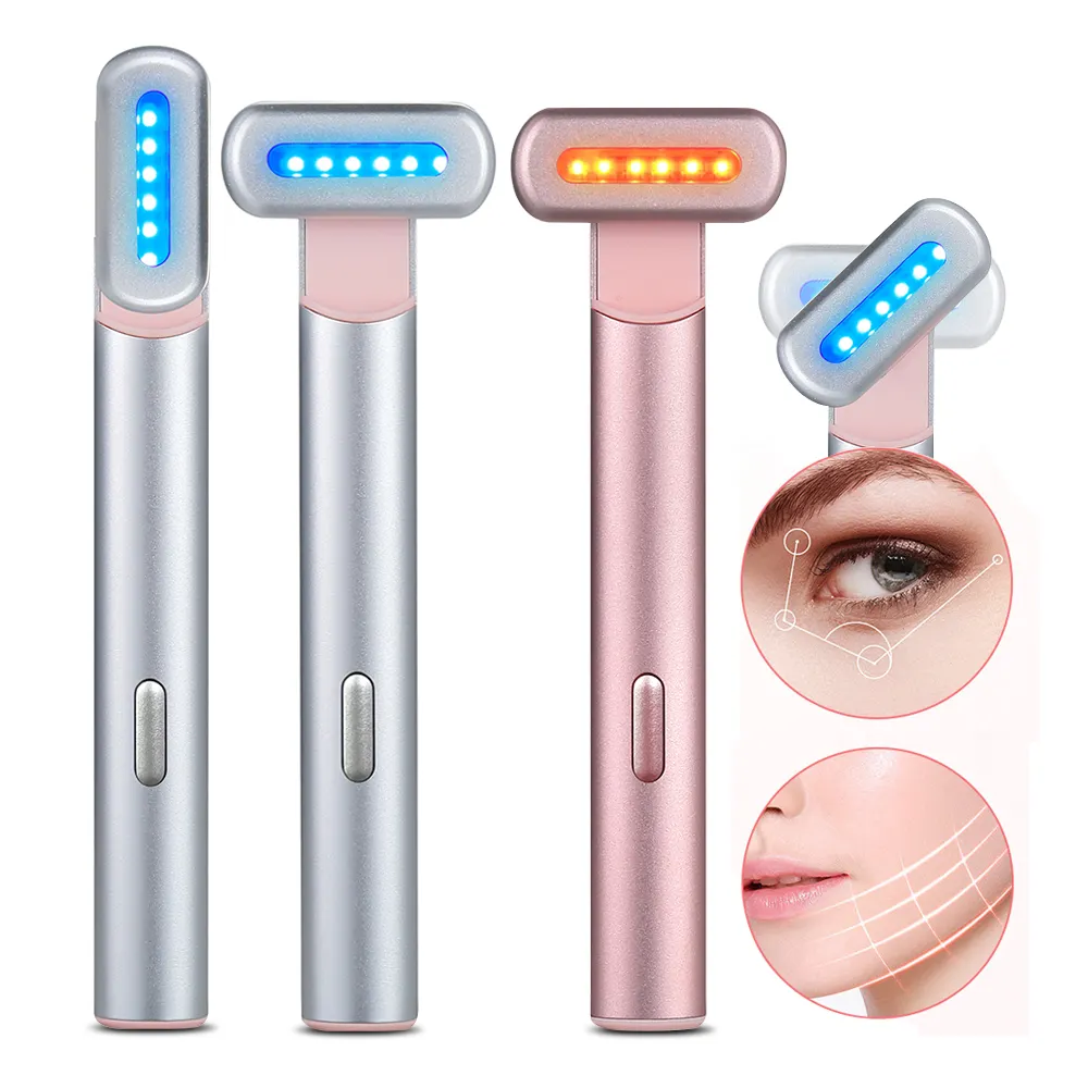 Novos Produtos de Beleza Recarregáveis 4 Em 1 Ems Red Light Therapy Skin Care Tool Eye Massage Vara Facial Eye Massager Wand