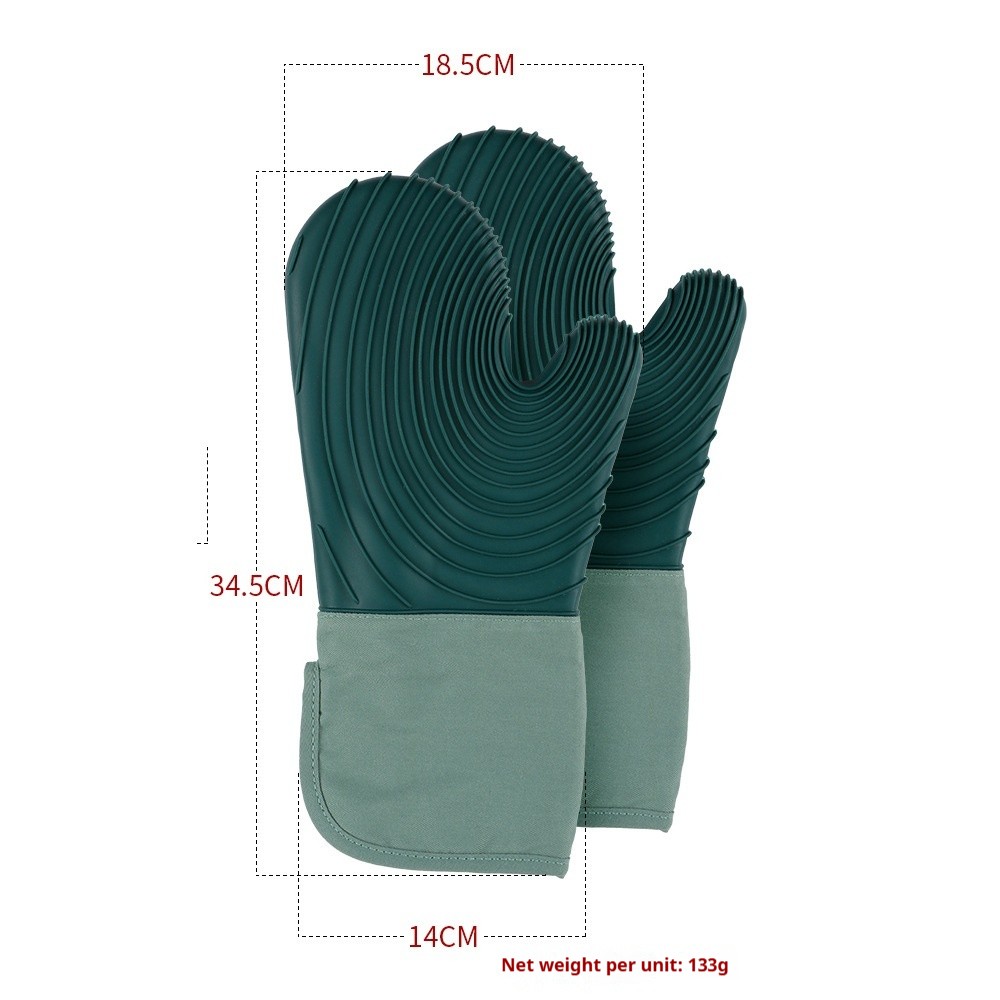 2 x Dark Green Beveled Cuff Textured Gloves