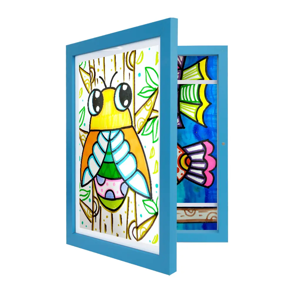 Kids Artwork Bilderrahmen austauschbar in Blue Wood Kids Art Frame für horizontale und vertikale Kinder Art Display Frame für A4, 8,5x1