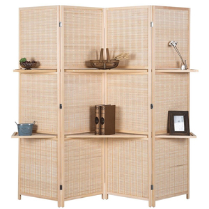 Deluxe Woven Beige Bamboo 4 Panel Folding Room Divider Màn Hình Với Kệ Lưu Trữ - Product Image 1
