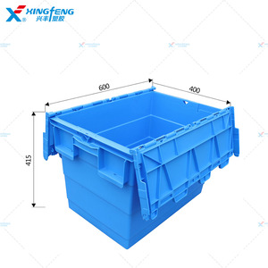 Totes Transporte logístico Anidamiento Caja móvil de plástico Contenedores Caja apilable adjunta con tapa Tamaño del contenedor 600*400*415mm