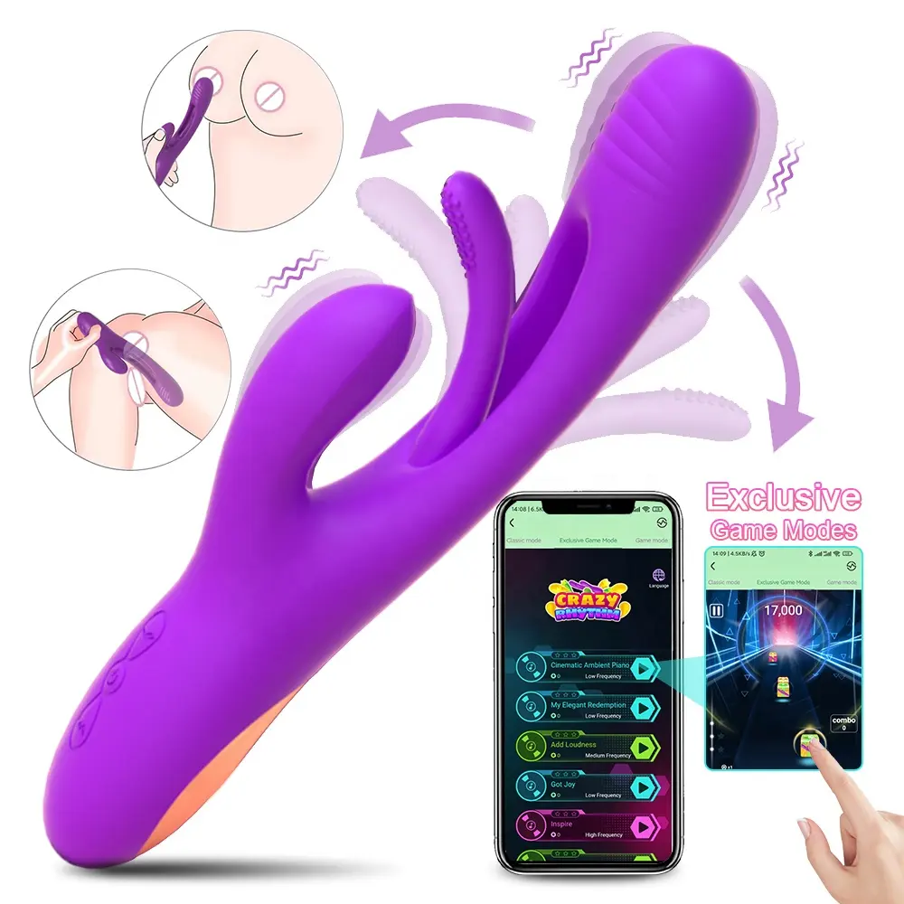Fabrika toptan App kontrol 3 in 1 Patting g-spot klitoral vibratörler seks oyuncak kadın için gerçekçi tavşan vibratörler yetişkin oyuncaklar