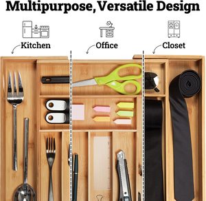 Khay Đựng Dao Kéo Có Thể Điều Chỉnh, Dụng Cụ Nhà Bếp Với 7 Ngăn Mở Rộng Bằng Tre Có Thể Điều Chỉnh - Product Image 6