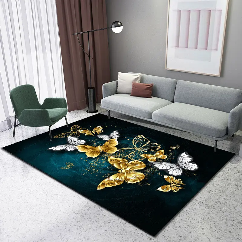 Toptan özelleştirilmiş peluş Modern, büyük 3d baskılı kelebek tasarım açık oturma odası döşeme başucu masa kanepe halı/