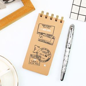 Vintage kreative Kraft papier Farbe Mini Pocket <span class=keywords><strong>Notebook</strong></span> A7 <span class=keywords><strong>Spiral</strong></span> gebunden mit einzigartigen Stempel Serie Spule Design