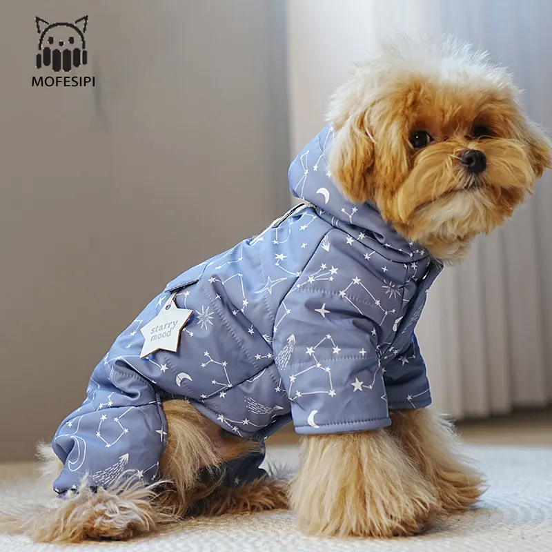 MOFESIPI pakaian anjing seluruh tubuh, jaket anjing bulu hangat tahan angin mantel kucing musim dingin Turtleneck pakaian salju anjing