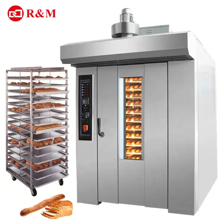 Gas Diesel Elektrische Industriële Roterende Oven Voor Bakkerij Koop Brood Bakken, italië Commerciële 8 16 32 64 Trays Rack Roterende Oven Prijs