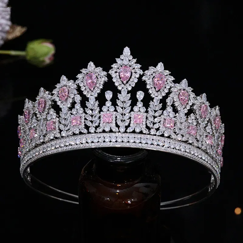 LUOXIN Atacado Coroa Princesa Concurso De Casamento De Noiva Rosa Zircão Rainha Coroas Tiaras