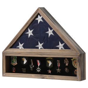 Rustic Solid Wood Wall Mounted Burial Flag Display Case UV Printed Certificate Holder <strong>Frame</strong> for 9.<strong>5</strong> <strong>X</strong> <strong>5</strong> Inch Flag for Veterans - Product Image 1