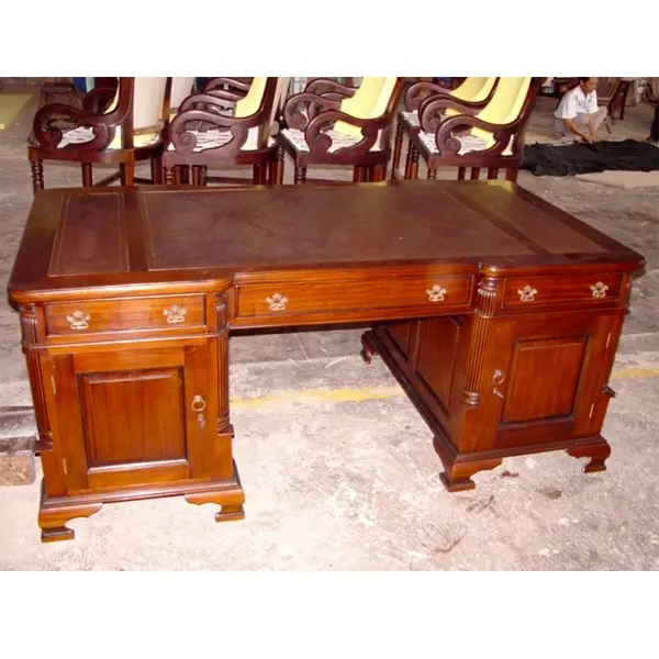 Partner-muebles de escritorio de madera de caoba, mueble de oficina de reproducción antigua