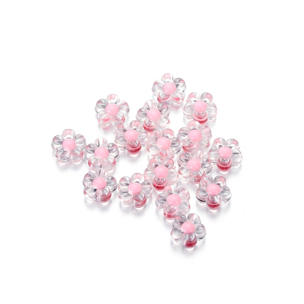 Perles de fleurs brillantes en acrylique - rose