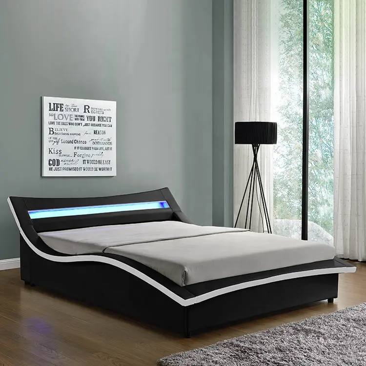 Willsoon thiết kế hiện đại đôi kích thước Faux Leather mềm giường với LED đầu giường bằng gỗ Bảng điều chỉnh phong cách cho đồ nội thất nhà