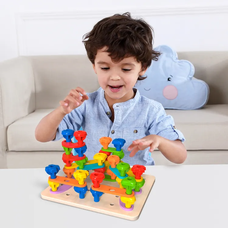 2024 multifuncional arco-íris empilhável peg brinquedo blocos de construção quebra-cabeça de madeira brinquedos montessori para crianças