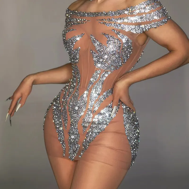Singer Outfit club dresses sexy mini bodycon sexy girl without bra in transparent dress