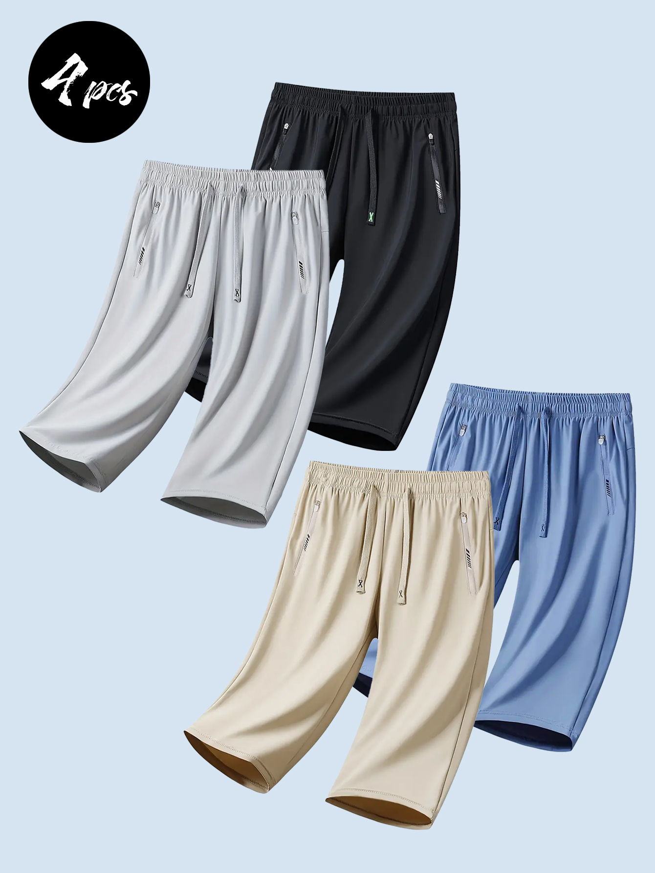 Noir + gris clair + bleu clair + abricot