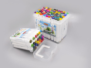 A doppia punta della pallottola e scalpello testa multi colore su ordinazione di colore a base di alcool marcatore schizzo facile da trasportare scatola di plastica