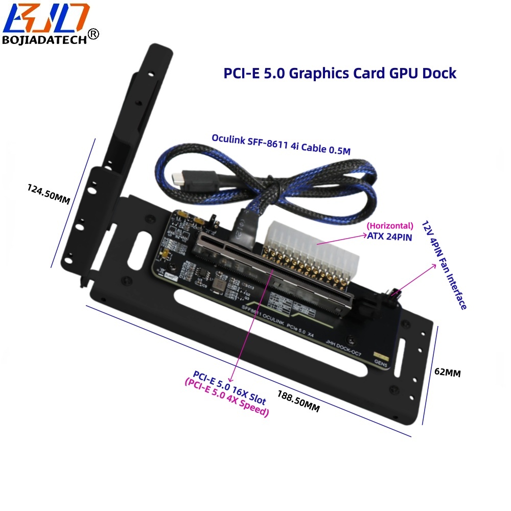 PCI-E5.0 X4 GPU Dock-24PIN Horizontal Black