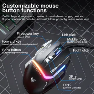 AULA S12pro Mouse da gioco in stile 3D 12800DPI RGB retroilluminato con Design ergonomico E-sport 7D Mouse 1600 USB per uso Desktop - Product Image 4