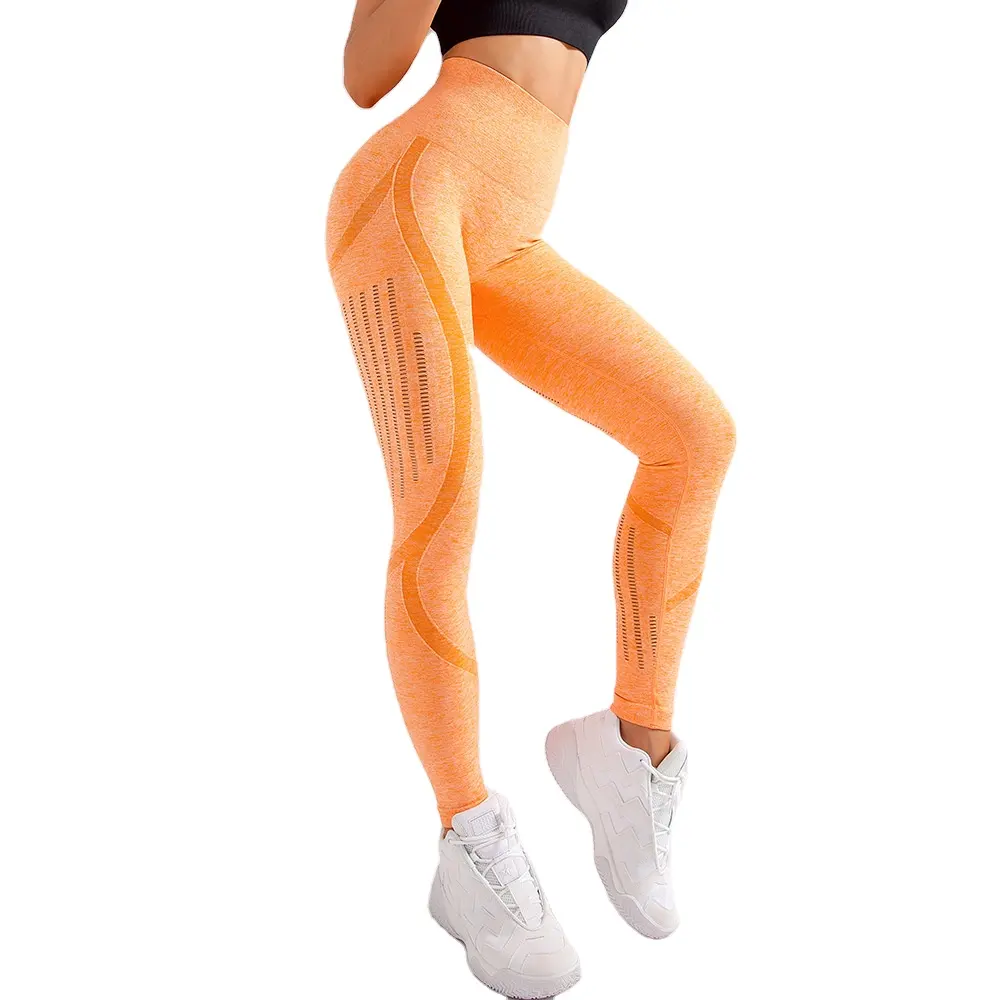 Pêssego Hip Fitness Pants para As Mulheres Sem Costura Cintura Alta Apertado Levantamento Hip Yoga Pants Secagem Rápida Oco Calças Esportivas das Mulheres para