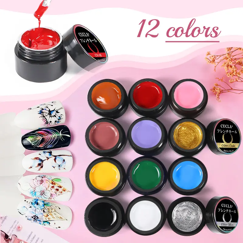 12 colori Nail Art colla dipinta colla per fototerapia ad alta saturazione oro argento pittura spazzolata linea di disegno del fiore Gel UV