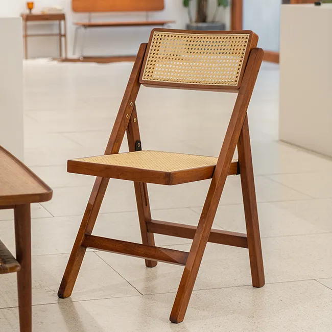 Silla plegable de madera sólida para sala de estar, asiento plegable de ratán y bastón para restaurante, excelente calidad, precio al por mayor