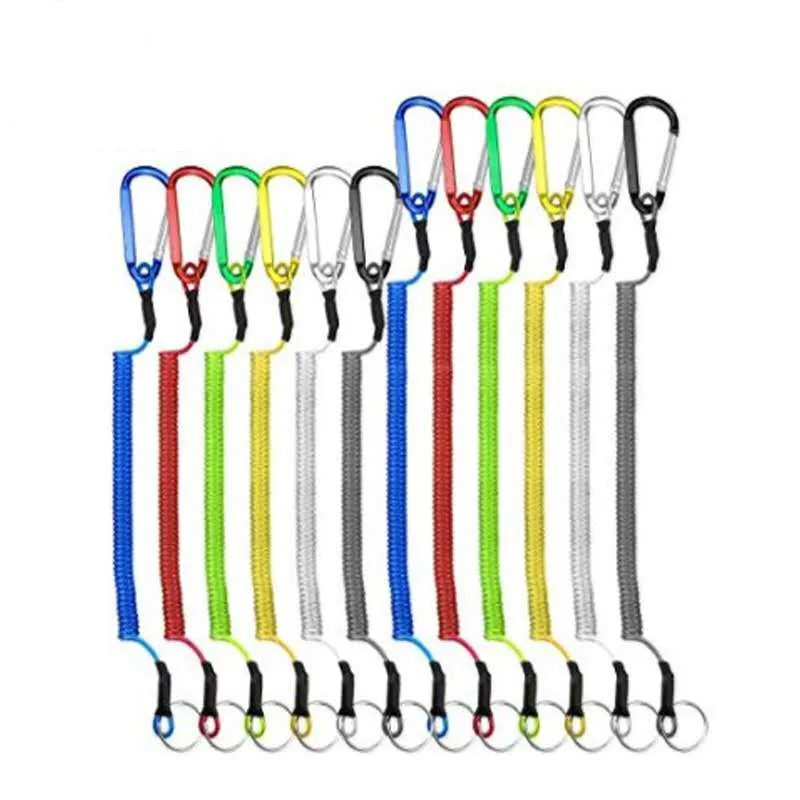 Fishing Lanyard Stretchy Spiral Keyring With Carabiner Spiral Retractable Coil Spiral keychain with stainless spring inside