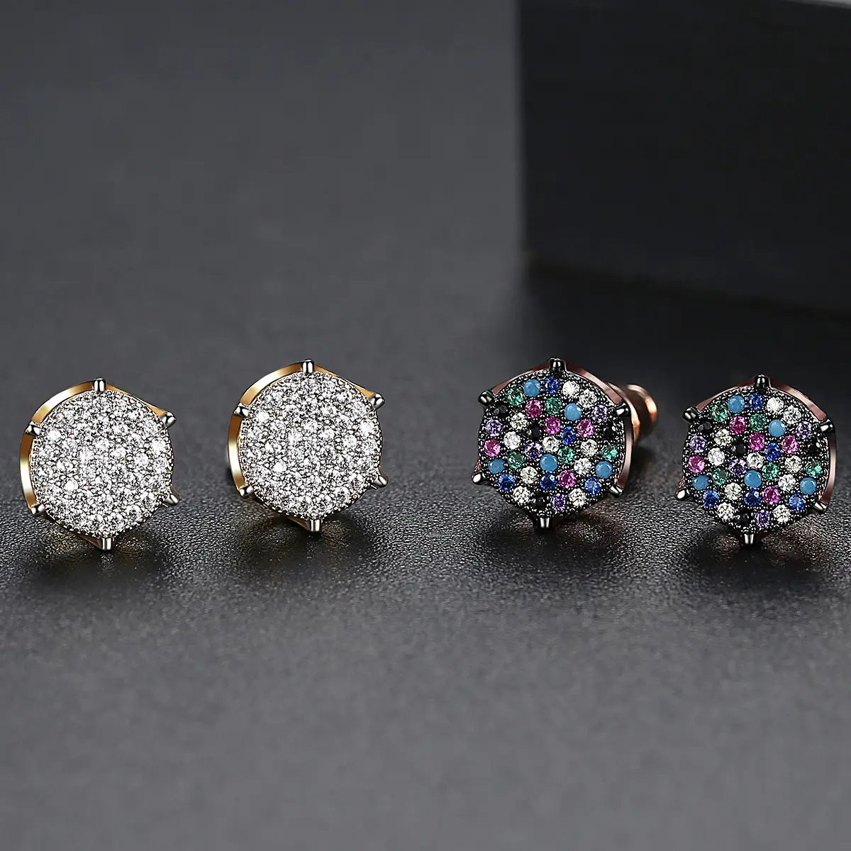 HipHop Fashion Iced Out Bling Stud Earring 6 Claws AAA+ Zircon Geometry Ball Earrings Jewelry Women Men Diamond Earrings