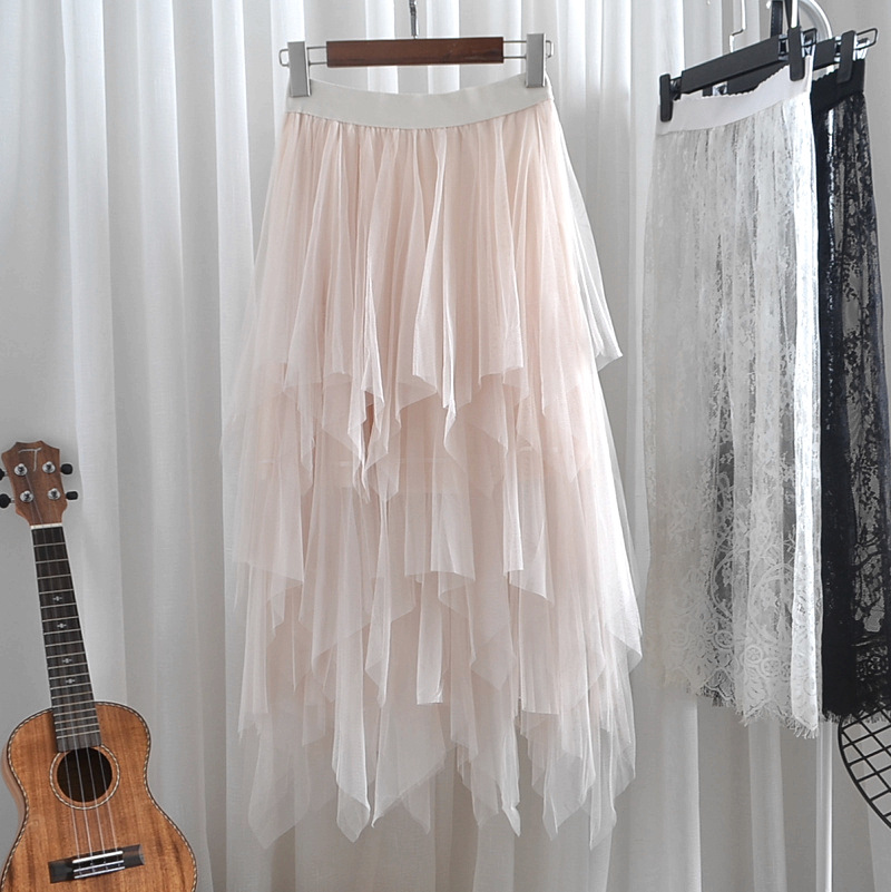 Apricot womens pleated mesh skirt