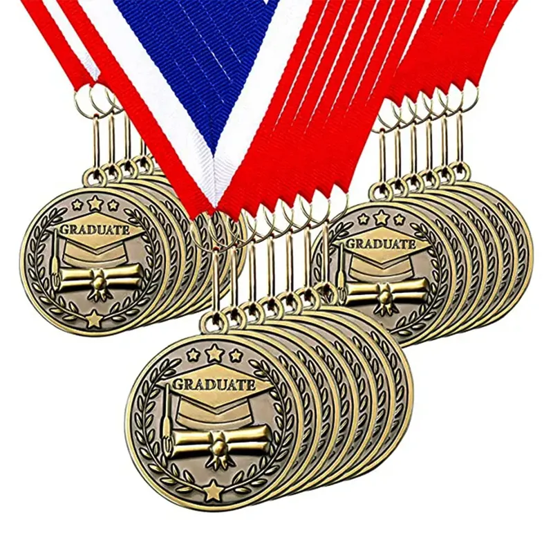Medali olahraga kustom kosong logam dengan pita emas wisuda sepak bola Trofeos De Futbol Medallas Deportivas medali kustom