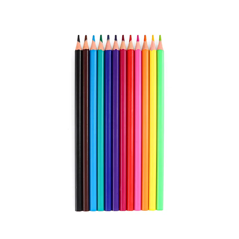 Toptan sıcak satış fabrika kişiselleştirilmiş çocuklar renkli kalem seti paket Polychromos ahşap özelleştirilmiş boyama 12 adet renkli kalemler