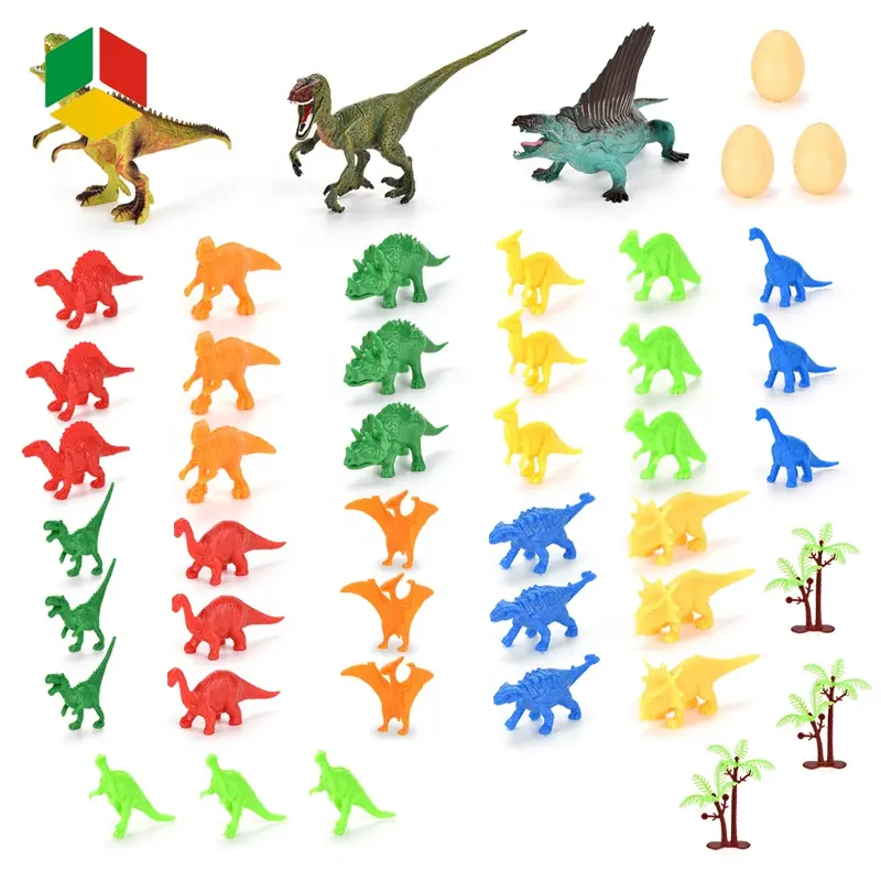 QS Factory 45 buah Set mainan dinosaurus tokoh Model hewan simulasi PVC telur Dino kuat Rex Saichania Pterosaur mainan