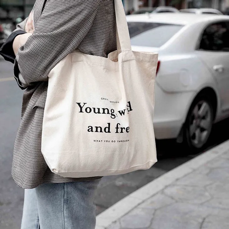Bolsa de compras de algodón liso reciclable orgánico de 12oz personalizada de alta calidad, bolsa de lona con logotipo impreso personalizado