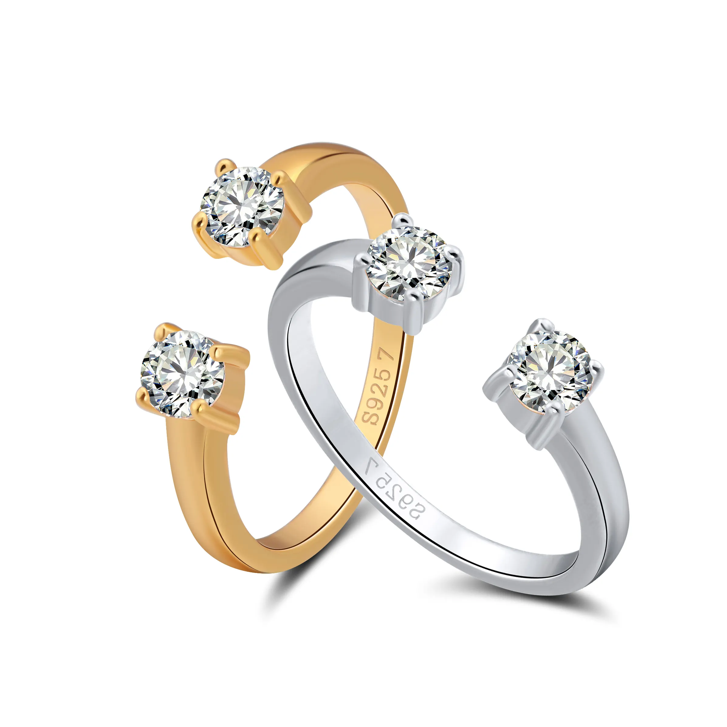 Anel de dedo rinntin sr60, anel de ouro ajustável 925 de prata esterlina para mulheres