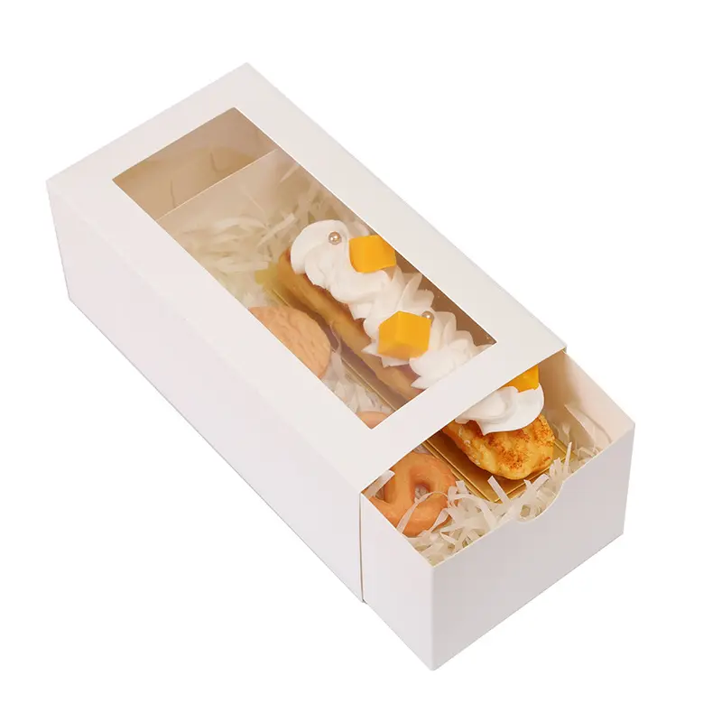 Caixa de embalagem retangular personalizada, caixa de embalagem para gavetas, biscoitos, sobremesa, padaria, pastelaria, caixa de presente de cartão com janela