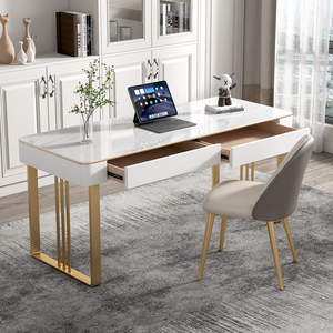 Nordic Luxury Rock Board Desk Chair Combination Simple Modern Design for Small Apartment Office <strong>Building</strong> Metal <strong>Computer</strong> Study - Product Image 1