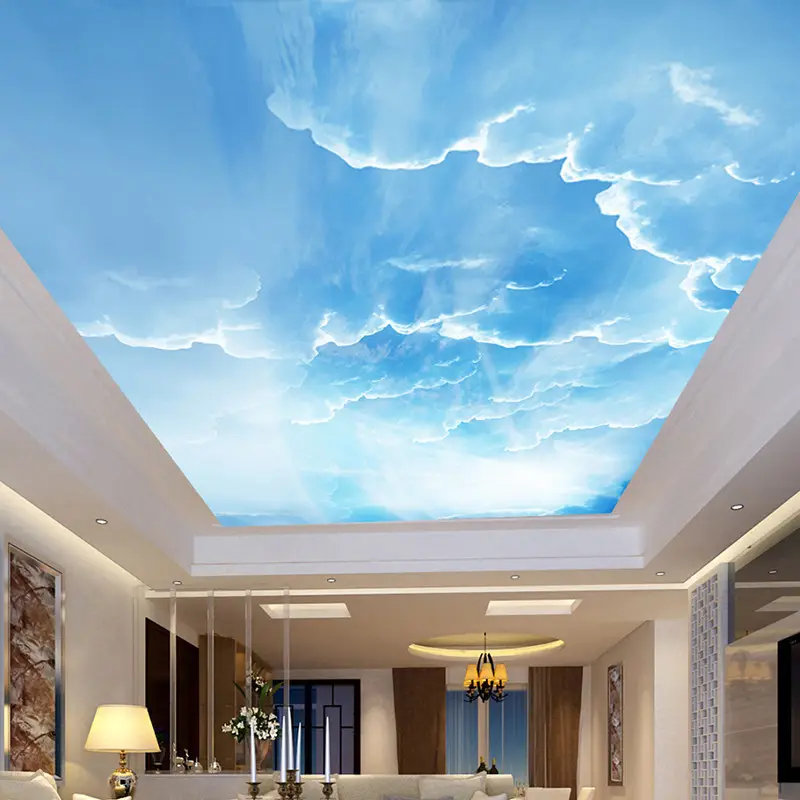 KOMNNI personalizado 3D papel pintado cielo azul nubes blancas techo pared murales para dormitorio papel de pared 3D decoración del hogar mural papel tapiz