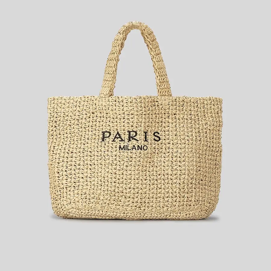 RTS Custom Logo Handmade Luxury Tote Handbag Beach Bag straw bags tote summer beach Bag for women Raffia Straw crochet pattern