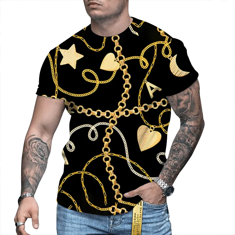 Summer Fashion Print Casual Round Neck Men's Short Sleeve Top T-Shirt