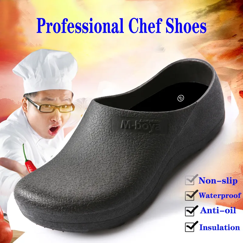 Bomei 도매 미끄럼 방지 내유성 최고의 PVC 남성 호텔 작업 주방 요리사 요리 신발