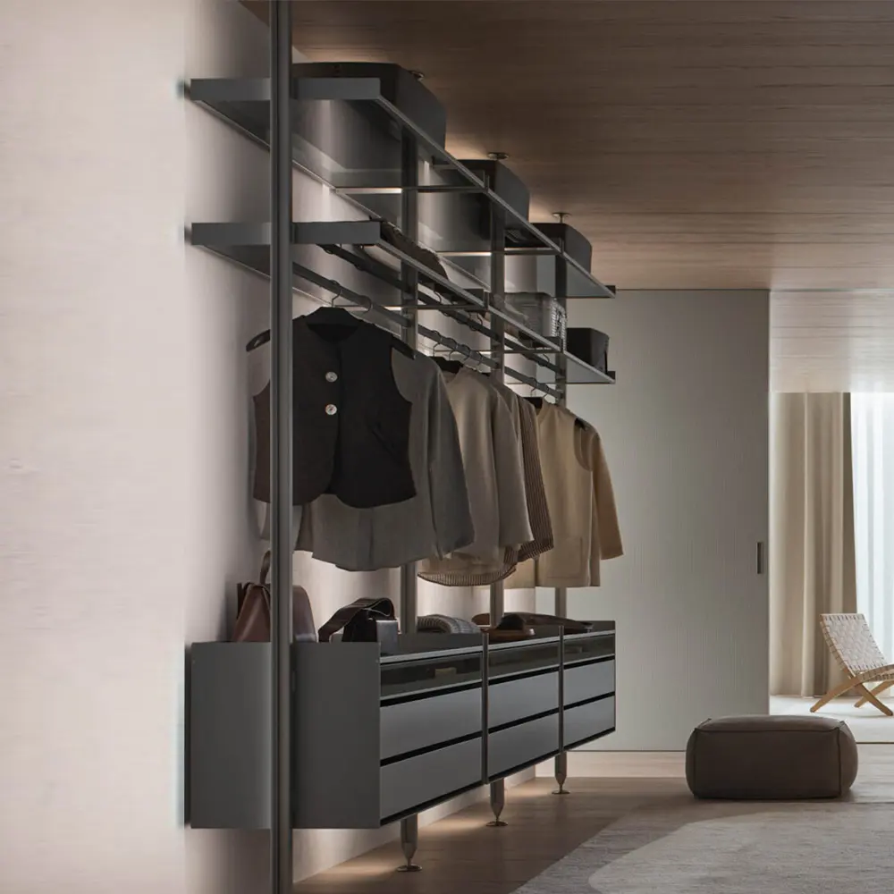 Prezzo basso organizzazione moderna filo salvaspazio appeso Puerta De Closet En Metal Con Espejo Pole Systems guardaroba