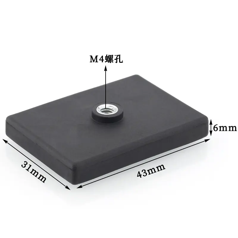 Super Strong Permanent Rubber Coated Black Rectangular Neodymium Magnet