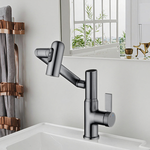 Duy nhất-lỗ núi phòng tắm vòi Gun màu xám multiazimuth xoay cánh tay xoay lưu vực bồn rửa vòi hiển thị kỹ thuật số Made - Product Image 6