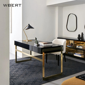 WBERT Italian Modern Light Luxury Art <strong>Rectangular</strong> Solid Wood Stainless Steel Painted Desk, <strong>Computer</strong> Desk, Dressing <strong>Table</strong> - Product Image 2
