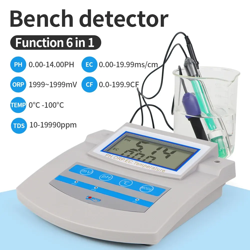 Testador de pH de bancada 6 em 1 para água, testador multifuncional de qualidade de água, medidor de pH digital 6 em 1