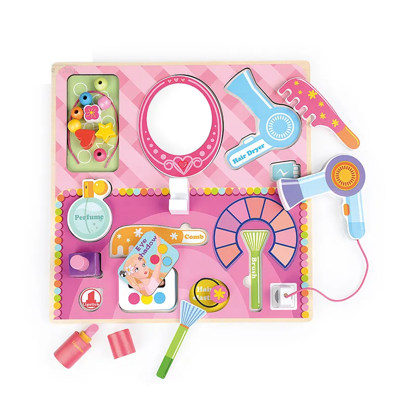 Conjunto de maquiagem de madeira montessori, kit de brinquedos para meninas com maquiagem não-tóxico, seguro