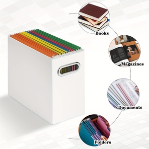 Caja de almacenamiento de carpetas de archivos plegable reciclada, caja de archivo de cartón de papel con asa para el hogar, la escuela y la Oficina - Product Image 4