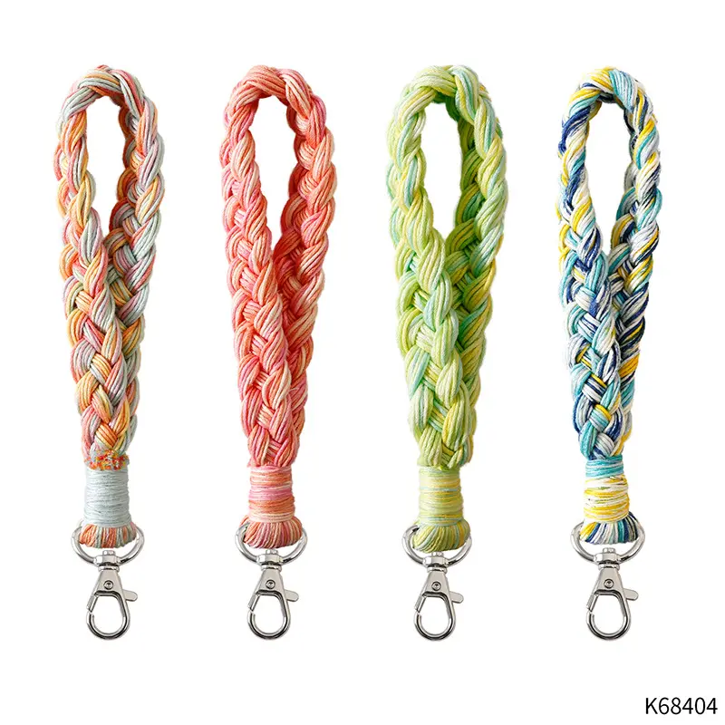 New Boho Cotton Macrame Wristlet Lanyard Key chains Handcrafted Braided Boho Bag Charms Mini wrist Macrame Keychain Key Holder