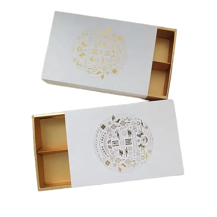 Cajas de papel de cajón de tamaño A4 personalizadas con logotipo estampado en caliente 4/6 piezas Mooncake galletas Donuts embalaje para regalo